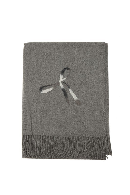 Ribbon Printed Accent with Fringe Scarf