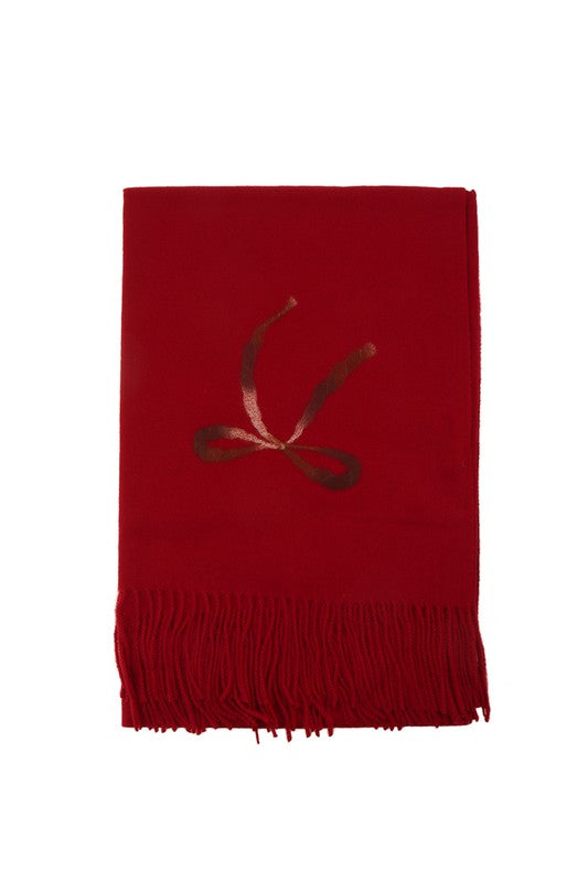 Ribbon Printed Accent with Fringe Scarf