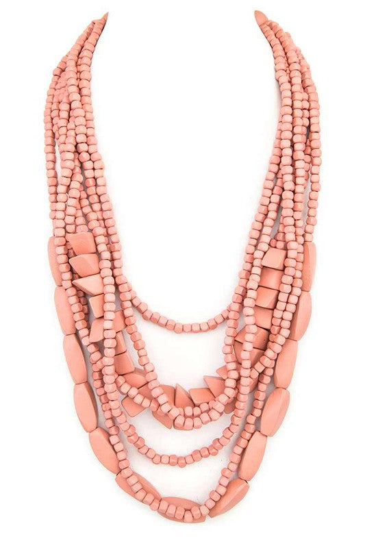 Mix Wooden Beads Statement Layer Necklace